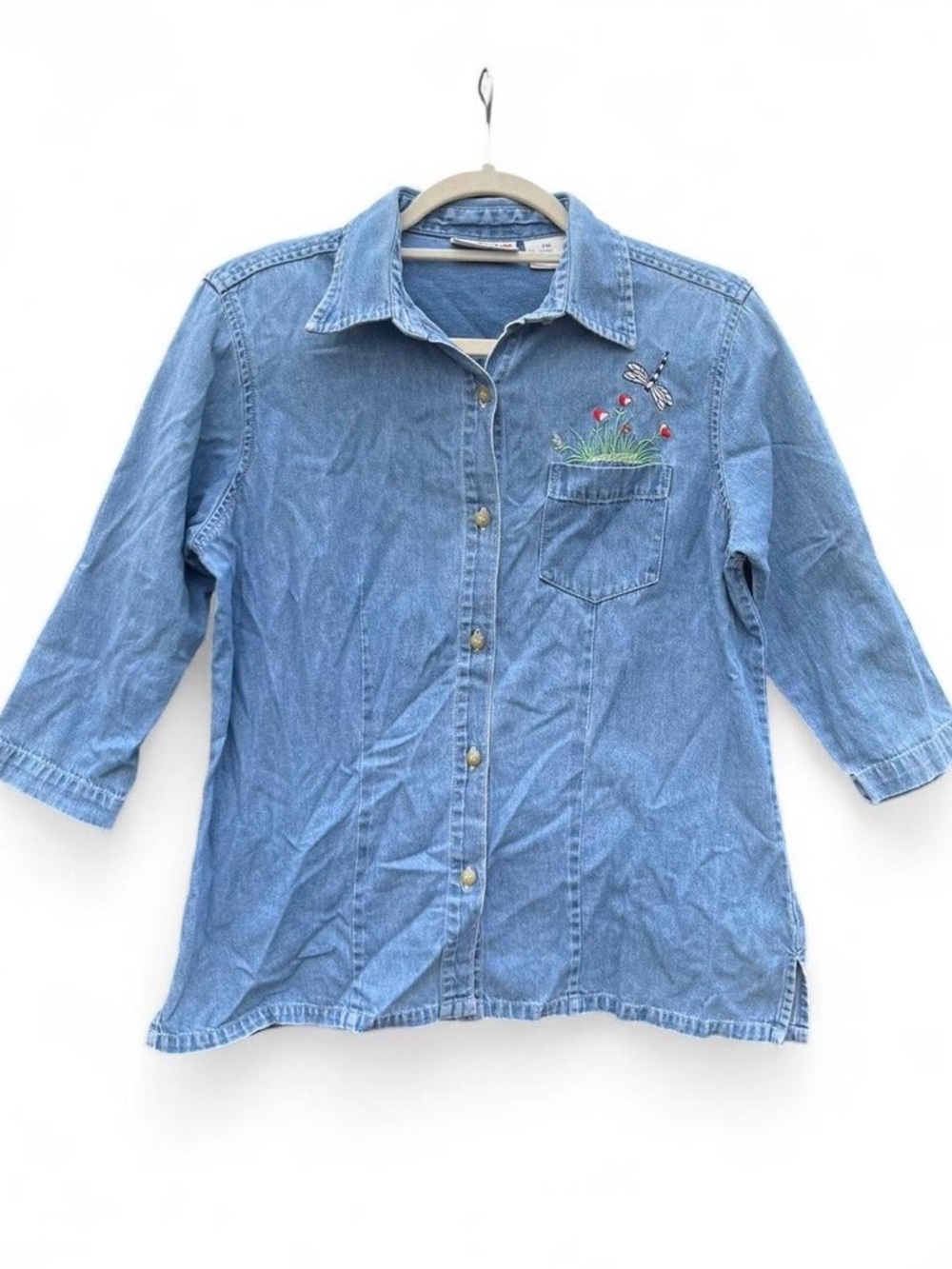 Vintage bill blass Light Blue Denim Button-Down Shirt with Embroidery